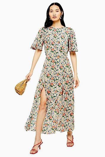 Topshop Austin Floral Daisy Print Angel Sleeve Midi Dress