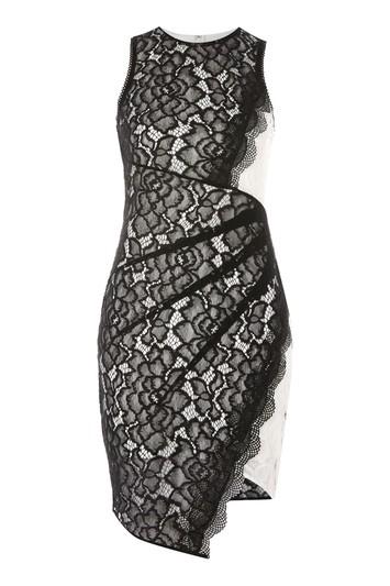Topshop Petite Asymmetric Hem Lace Mini Dress