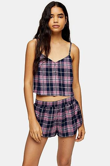 Topshop Navy Check Cami And Short Pyjama Set