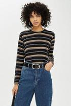 Topshop Tall Glitter Stripe Long Sleeve Top