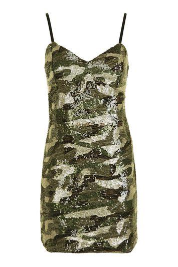 Topshop Camouflage Sequin Bodycon Dress