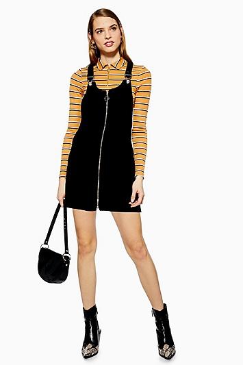 Topshop Petite Zip Corduroy Pocket Pinafore Dress