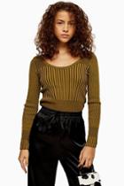 Topshop Khaki Wide Scoop Knitted Top