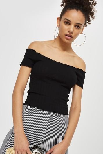 Topshop Off Shoulder Lettuce T-shirt
