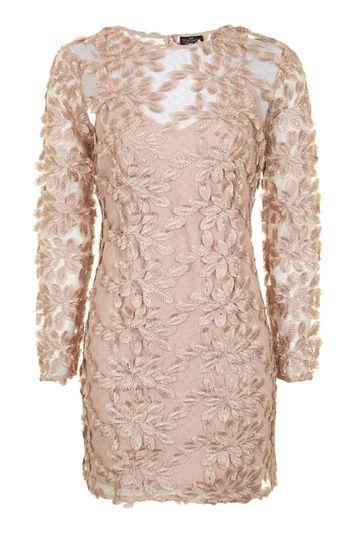 Topshop Petite Leaf Applique Mini Dress