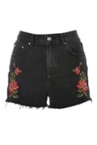 Topshop Moto Rose Embroidered Mom Shorts