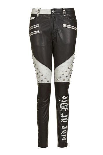 Topshop Ride Or Die Slogan Leather Trousers