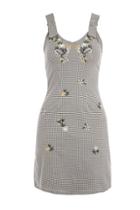 Topshop Gingham Embroidered Pinafore Dress