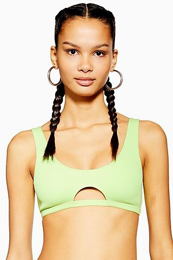 Topshop Neon Ribbed Cut Out Bikini Crop Top