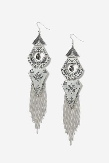 Topshop Engraved Aztec Drop Earrings