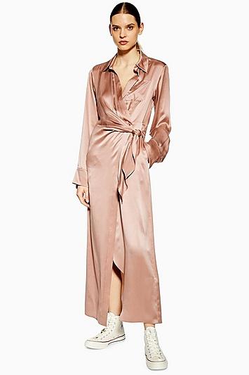 Topshop *wrap Shirt Silk Dress By Boutique