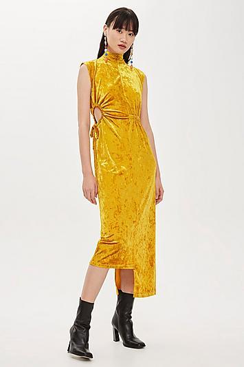 Topshop Velvet Ruched Midi Dress