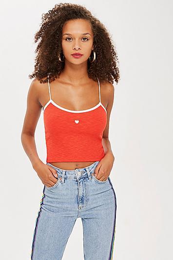Topshop Tall Heart Embroidered Cami Top