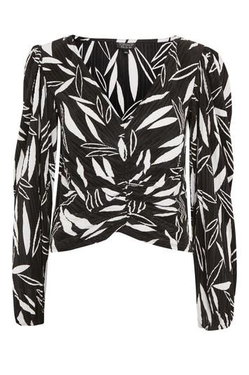 Topshop Monochrome Leaf Print Blouson Top