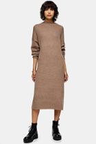 Topshop Mink Knitted Longline Dress With Wool