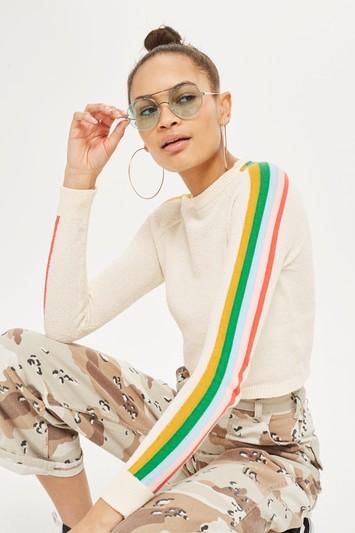 Topshop Rainbow Sleeve Detail Knitted Top