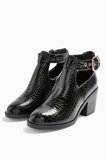 Topshop Bianca Black Croc Buckle Unit Boots