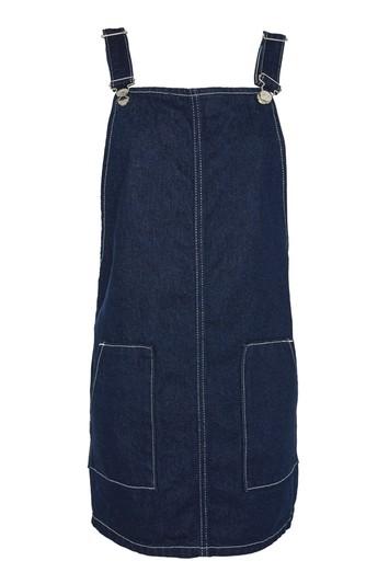 Topshop Moto Contrast Stitch Denim Pinafore Dress