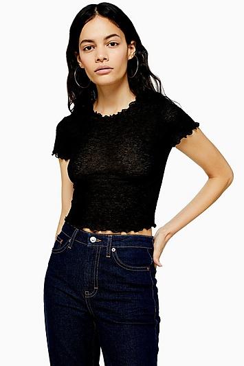 Topshop Black Plisse Crop T-shirt