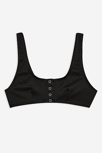 Topshop Ribbed Popper Bikini Top