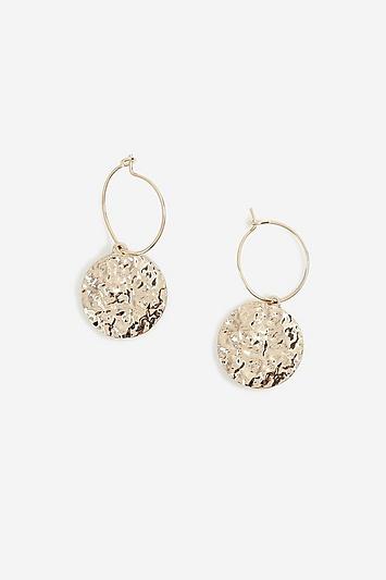 Topshop Beaten Disc Drop Hoop Earrings