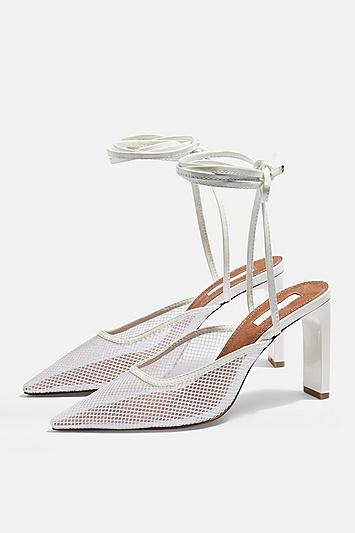 Topshop Greta White Lace Up Mesh Mules