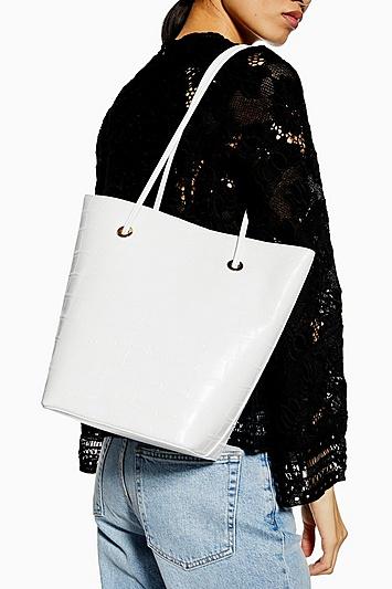 Topshop Salt White Crocodile Tote Bag