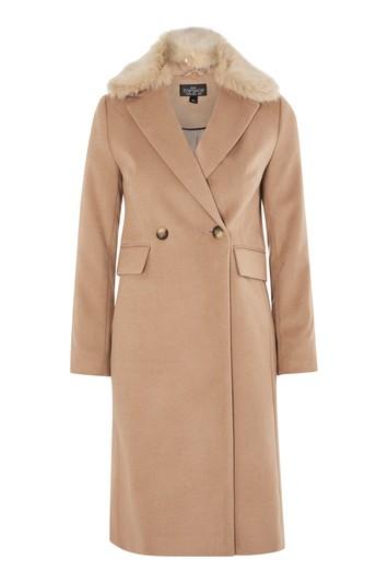 Topshop Petite Nancy Faux Fur Collar Coat
