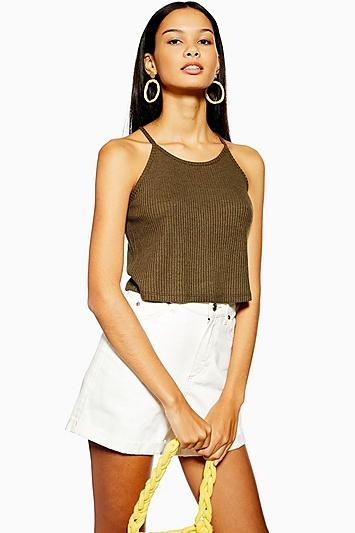 Topshop Khaki Knitted Halter Neck Top