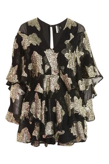 Topshop Gold Ruffle Sleeve Playsuit