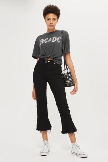 Topshop Acdc Knot Crop Tee