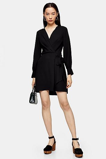 Topshop Petite Black Twist Front Dress