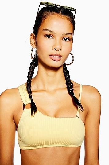Topshop Ribbed Ring One Shoulder Bikini Top