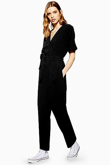 Topshop Button Down Jumpsuit With Linen