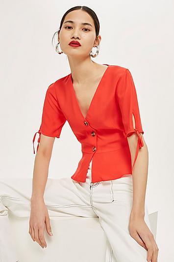 Topshop Petite Button Down Tea Blouse