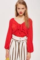 Topshop Petite Polka Dot Tie Front T-shirt