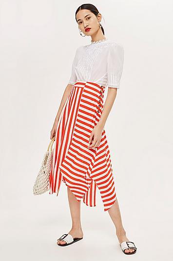 Topshop Petite Striped Hanky Hem Skirt