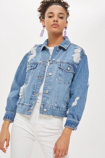 Topshop Oversized Ripped Denim Jacket