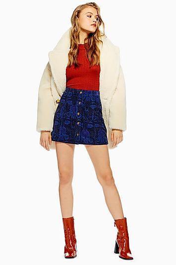 Topshop Floral Corduroy Mini Skirt