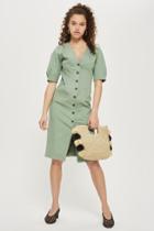 Topshop Washed Twill Seam Midi Shirt Dress