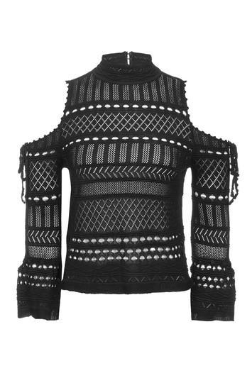 Topshop Pointelle Tie Cold Shoulder Knitted Top