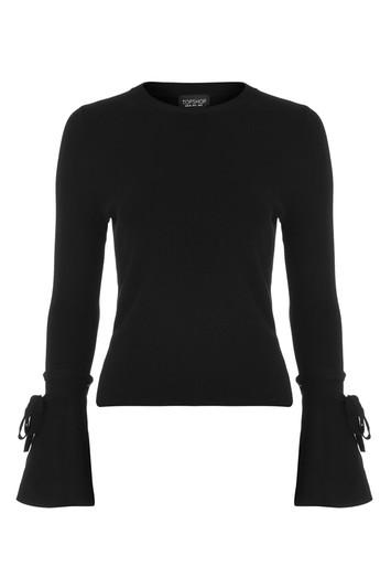 Topshop Tie Fluted Sleeve Knitted Top