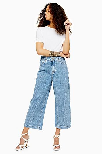 Topshop Petite Bleach Diamante Cropped Jeans