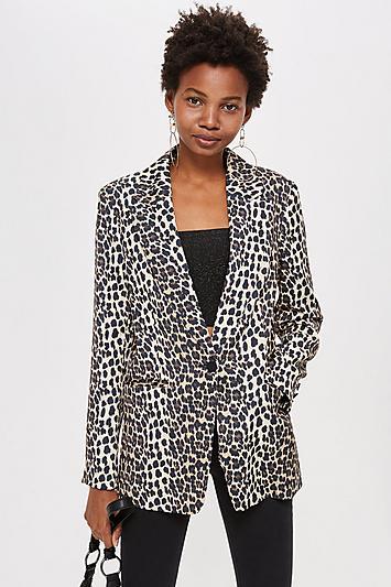 Topshop Brown Leopard Print Suit Jacket