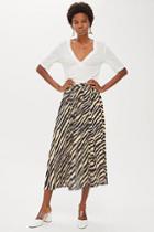 Topshop Zebra Print Pleat Midi Skirt