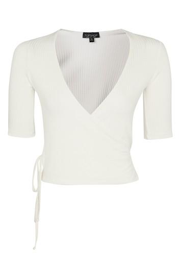 Topshop Half Sleeve Wrap Rib Top