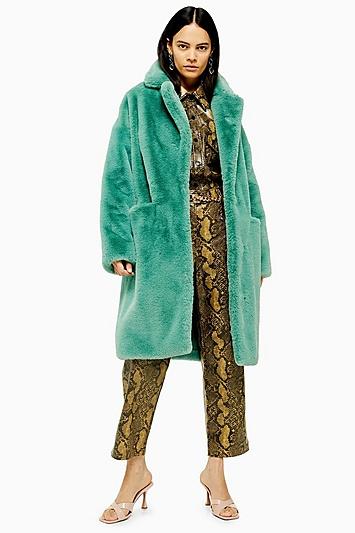 Topshop Sage Faux Fur Midi Coat