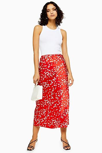 Topshop Tall Red Dalmatian Bias Skirt