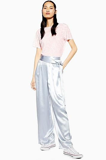 Topshop Double Belted Satin Wide Trousers