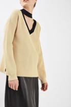 Topshop Contrast V-neck Choker Top By Boutique